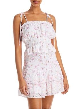 Lucy Paris White Floral Eyelet Smocked Two-Piece Skirt Set